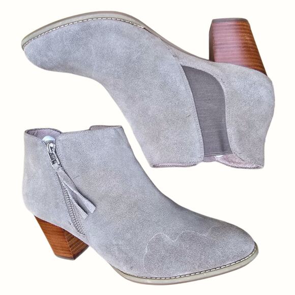 Vionic Size 10 Ankle Boots Suede Leather Heeled Bootie Taupe Sterling Side Zip - Picture 12 of 13